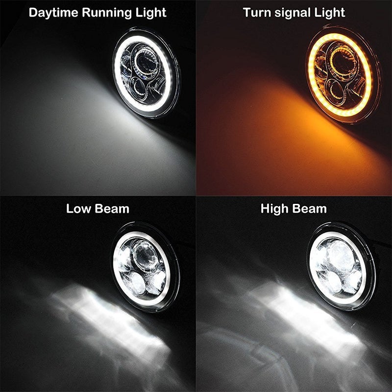 AMUNIESUN Pair 7inch Compatible With Jeep Wrangler JK TJ LJ CJ Chevy Dodge Headlight Halo Angel Eye White DRL Amber Turn Lamps - Image 2